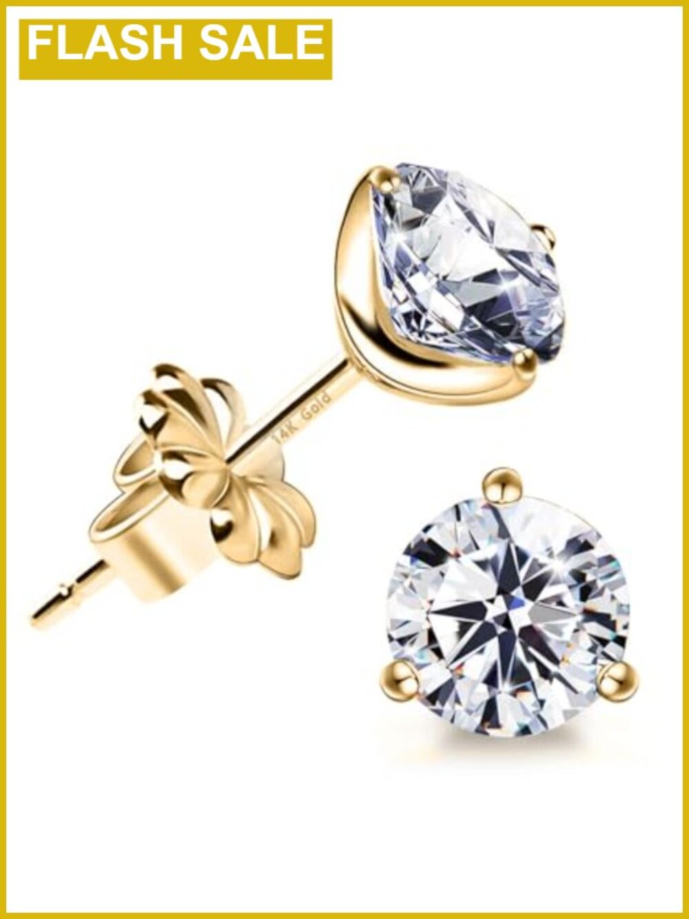 18K Gold Plated Silver Simulated Diamond Cubic Zirconia Stud Earrings